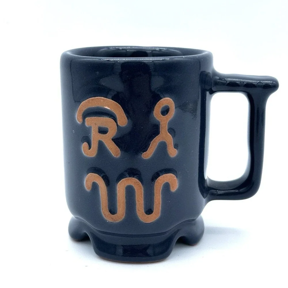 Vintage Raku Pottery Coffee Mug Black Glazed Handmade Studio Art Pottery Cup